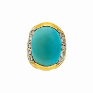 Anello in oro giallo 18kt turchese naturale  - Asta Gioielli e Orologi - Associazione Nazionale - Case d'Asta italiane