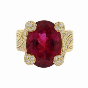 Anello in oro giallo 18kt rubellite naturale e diamanti  - Asta Gioielli e Orologi - Associazione Nazionale - Case d'Asta italiane