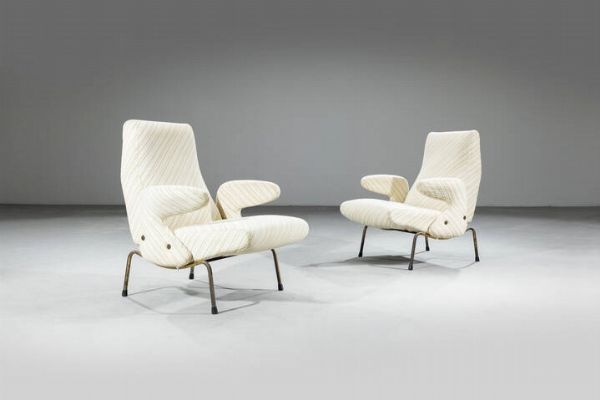 ERBERTO CARBONI Parma 1899 - 1984 Milano : Coppia di poltrone mod. Delfino  - Asta Design - Associazione Nazionale - Case d'Asta italiane