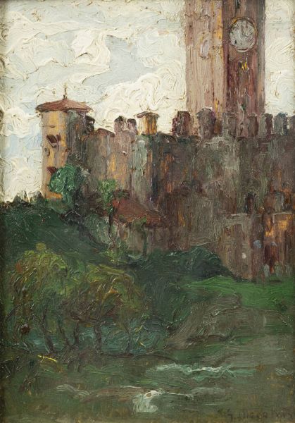 GIOVANNI DE PETRIS Torino 1890 - 1940 : Nell'angolo del castello di ... (Veneto) 14-10-1918  - Asta Dipinti  - Associazione Nazionale - Case d'Asta italiane