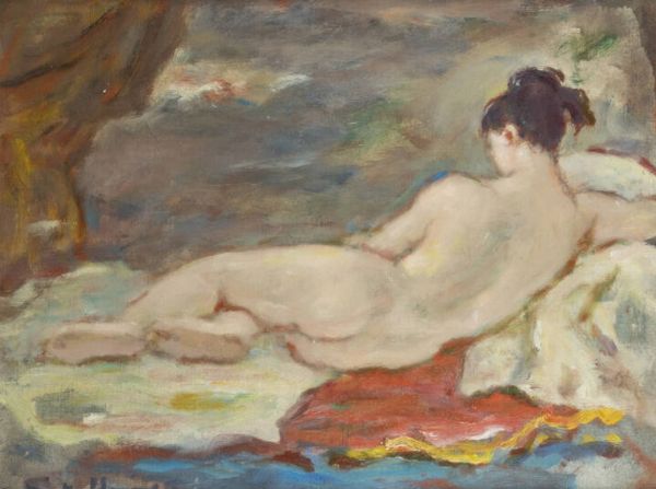 OTTAVIO STEFFENINI Cuneo 1889 - 1971 Milano : Nudo disteso  - Asta Dipinti  - Associazione Nazionale - Case d'Asta italiane