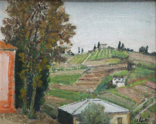 ALBERTO SALIETTI Ravenna (RA) 1892 - 1961 Chiavari (GE) : Paesaggio senese  - Asta Dipinti  - Associazione Nazionale - Case d'Asta italiane