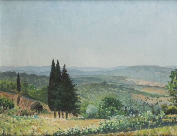 GIOVANNI COLACICCHI Anagni (FR) 1900 - 1993 Firenze : Paesaggio collinare  - Asta Dipinti  - Associazione Nazionale - Case d'Asta italiane