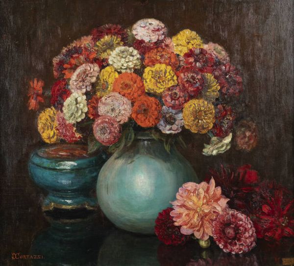 GIACOMO CORTAZZI Odessa (Ucraina) 1870 - 1943 Carpi : Fiori  - Asta Dipinti  - Associazione Nazionale - Case d'Asta italiane