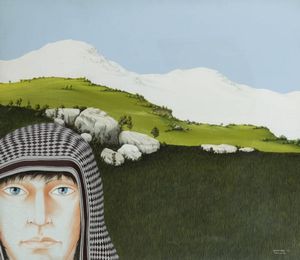 GIOVANNI MACCIOTTA Torino 1927 - 1993 Coassolo (TO) - Paesaggio con figura 1972