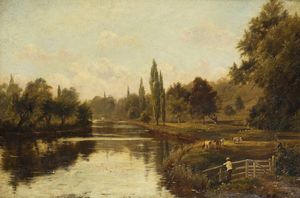 PITTORE INGLESE DELL'800 - The Thames at Shiplake