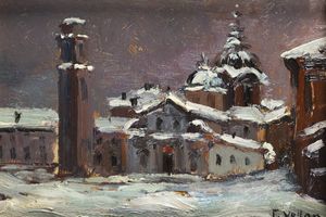 FELICE VELLAN Torino 1889 - 1976 - Borgo sotto la neve