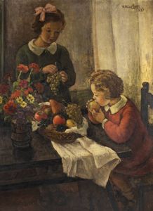 VINCENZO NICOLETTI Bologna 1895 - 1977 - La merenda  1937