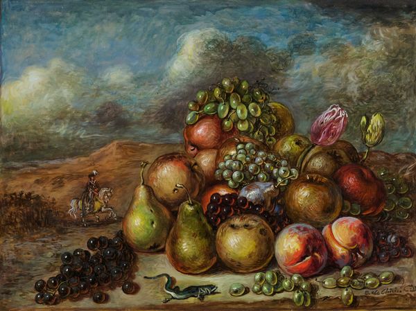 Giorgio de Chirico : Vita silente di frutta in un paese  - Asta Arte Moderna e Contemporanea  - Associazione Nazionale - Case d'Asta italiane