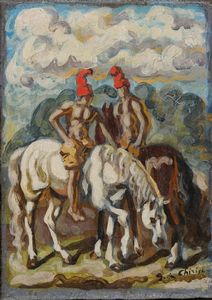 Giorgio de Chirico - Due cavalieri con berretto frigio