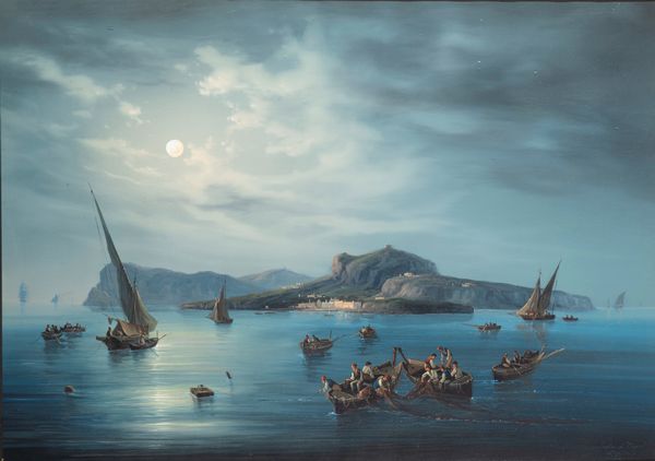 Gioacchino La Pira : Notturno a Capri  - Asta Importanti Dipinti e Sculture / Arte Figurativa tra XIX e XX Secolo - Associazione Nazionale - Case d'Asta italiane