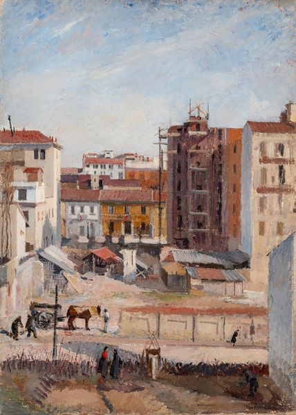 Vittore Ugo Bartolini : Milano, Il cantiere  - Asta Importanti Dipinti e Sculture / Arte Figurativa tra XIX e XX Secolo - Associazione Nazionale - Case d'Asta italiane