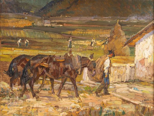 Alessandro Milesi : Al lavoro nella campagna veneta  - Asta Importanti Dipinti e Sculture / Arte Figurativa tra XIX e XX Secolo - Associazione Nazionale - Case d'Asta italiane
