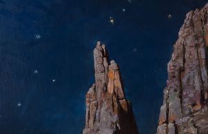 Ernst Platz : Dolomiti, cielo stellato sul gruppo del Catinaccio  - Asta Importanti Dipinti e Sculture / Arte Figurativa tra XIX e XX Secolo - Associazione Nazionale - Case d'Asta italiane