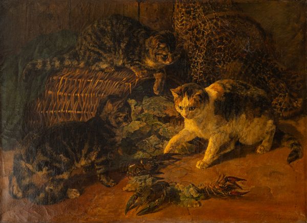 Horatio Henry Couldery : Gatti curiosi  - Asta Dipinti, Sculture e Grafiche / Arte Figurativa tra XIX e XX Secolo - Associazione Nazionale - Case d'Asta italiane