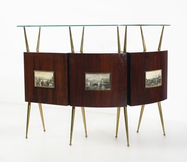 MANIFATTURA BRIANZOLA : Mobile bar con coppia di sgabelli  - Asta Asta 494 | DESIGN E ARTI DECORATIVE DEL NOVECENTO Online - Associazione Nazionale - Case d'Asta italiane