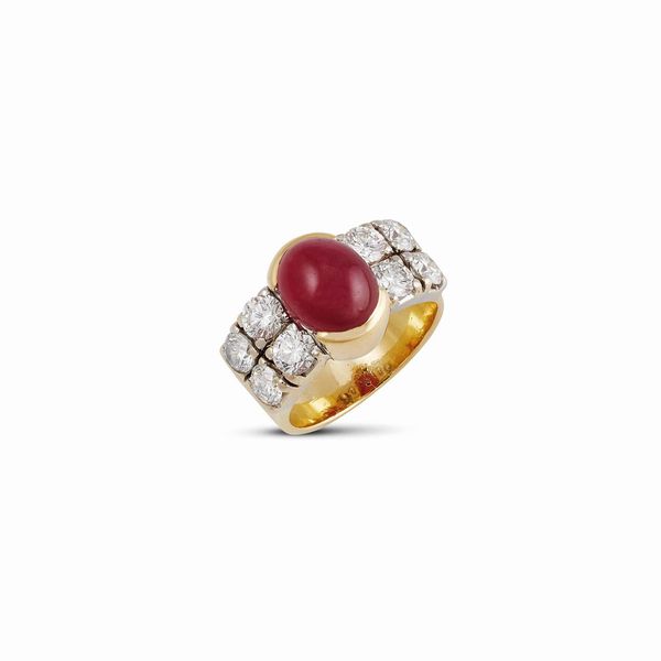 ANELLO A FASCIA CON RUBINO E DIAMANTI  - Asta GIOIELLI - Associazione Nazionale - Case d'Asta italiane