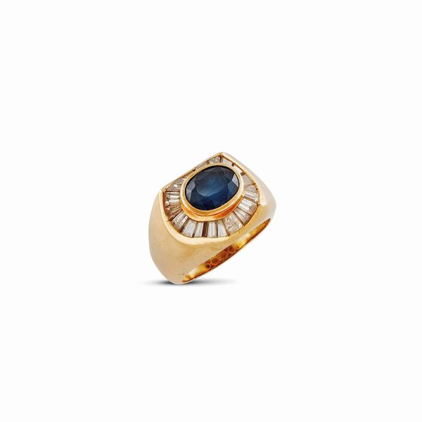 ANELLO CON ZAFFIRO E DIAMANTI  - Asta GIOIELLI - Associazione Nazionale - Case d'Asta italiane