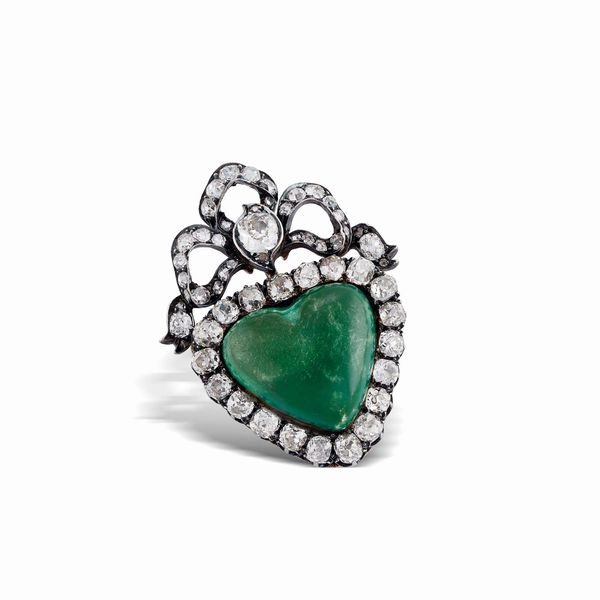 SPILLA/PENDENTE A FIOCCO CON TURCHESE E DIAMANTI  - Asta GIOIELLI - Associazione Nazionale - Case d'Asta italiane