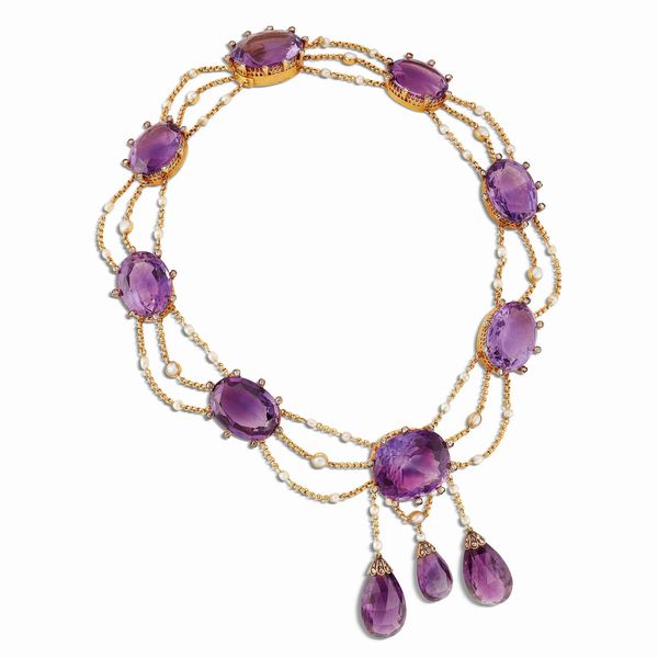 COLLANA CON AMETISTE PERLE E DIAMANTI  - Asta GIOIELLI - Associazione Nazionale - Case d'Asta italiane