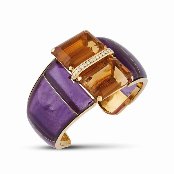 VERONESI BRACCIALE RIGIDO AD AMPIA FASCIA CON QUARZI CITRINI E DIAMANTI  - Asta GIOIELLI - Associazione Nazionale - Case d'Asta italiane