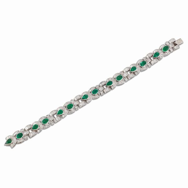 BRACCIALE A FASCIA CON SMERALDI E DIAMANTI  - Asta GIOIELLI - Associazione Nazionale - Case d'Asta italiane