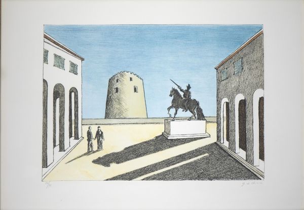 DE CHIRICO GIORGIO (1888 - 1978) : PIAZZA D' ITALIA CON STATA ECQUESTRE  - Asta Asta 496 | GRAFICA MODERNA, FOTOGRAFIA E MULTIPLI D'AUTORE Online - Associazione Nazionale - Case d'Asta italiane