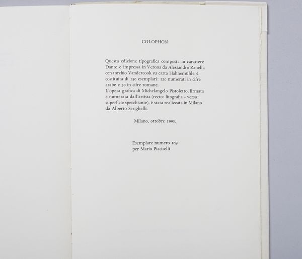 PISTOLETTO MICHELANGELO (n. 1933) : ESSERE E' L'IMPOSSIBILE  - Asta Asta 496 | GRAFICA MODERNA, FOTOGRAFIA E MULTIPLI D'AUTORE Online - Associazione Nazionale - Case d'Asta italiane