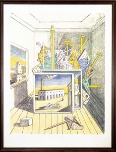 DE CHIRICO GIORGIO (1888 - 1978) : INTERNO METAFISICO (SECONDA VERSIONE)  - Asta Asta 496 | GRAFICA MODERNA, FOTOGRAFIA E MULTIPLI D'AUTORE Online - Associazione Nazionale - Case d'Asta italiane