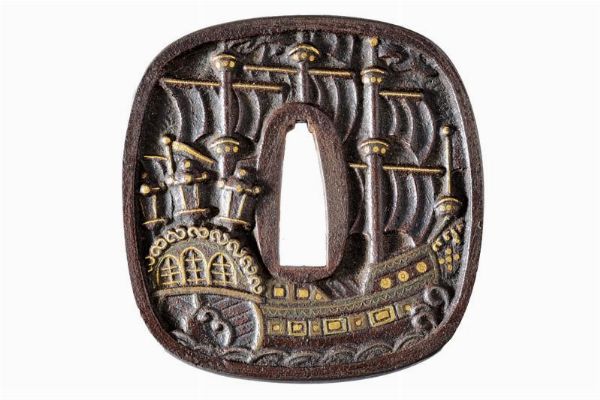 Tsuba con rara decorazione Kirishitan  - Asta Rare Armi Antiche e Militaria da Tutto il Mondo - Associazione Nazionale - Case d'Asta italiane