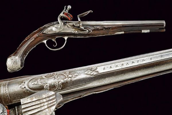 Pistola a pietra focaia di S. Salvadori  - Asta Rare Armi Antiche e Militaria da Tutto il Mondo - Associazione Nazionale - Case d'Asta italiane