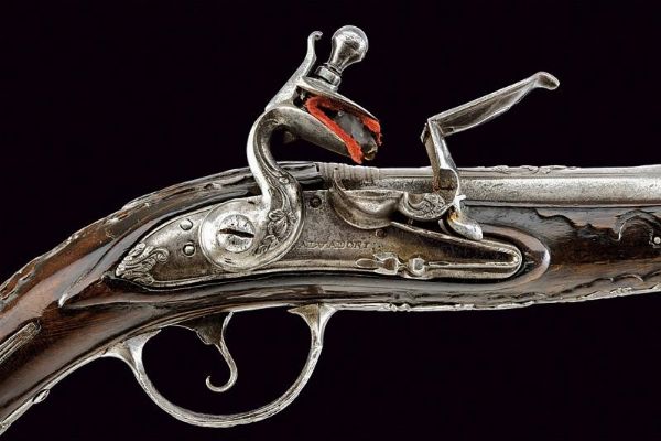 Pistola a pietra focaia di S. Salvadori  - Asta Rare Armi Antiche e Militaria da Tutto il Mondo - Associazione Nazionale - Case d'Asta italiane