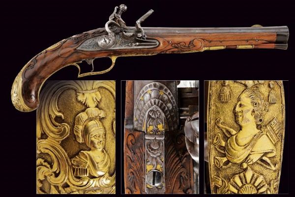 Bellissima pistola a pietra focaia di Claus  - Asta Rare Armi Antiche e Militaria da Tutto il Mondo - Associazione Nazionale - Case d'Asta italiane