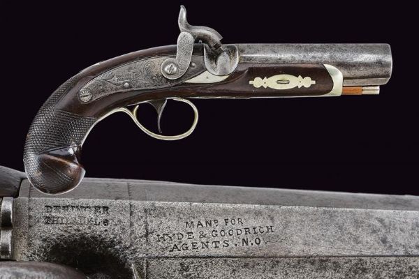 Pistola a luminello Deringer marcata Hyde & Goodrich  - Asta Rare Armi Antiche e Militaria da Tutto il Mondo - Associazione Nazionale - Case d'Asta italiane