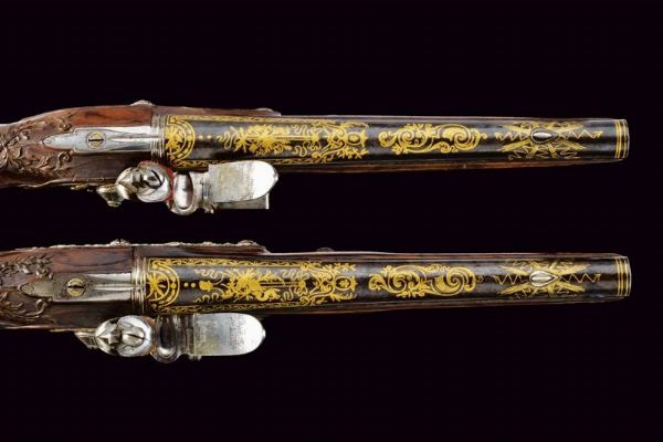 Paio di straordinarie pistole a pietra focaia di Peyret - Dumarest con fornimenti in argento  - Asta Rare Armi Antiche e Militaria da Tutto il Mondo - Associazione Nazionale - Case d'Asta italiane