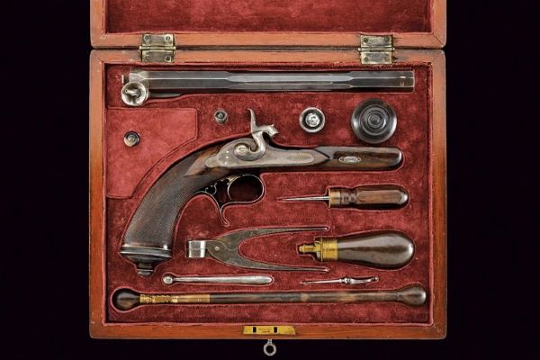 Elegante pistola a luminello in cassetta di Rieger  - Asta Rare Armi Antiche e Militaria da Tutto il Mondo - Associazione Nazionale - Case d'Asta italiane