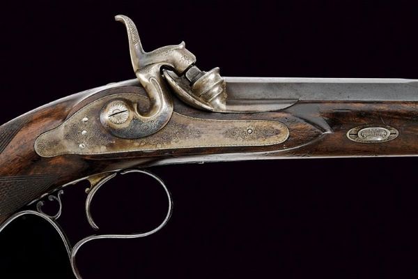 Elegante pistola a luminello in cassetta di Rieger  - Asta Rare Armi Antiche e Militaria da Tutto il Mondo - Associazione Nazionale - Case d'Asta italiane