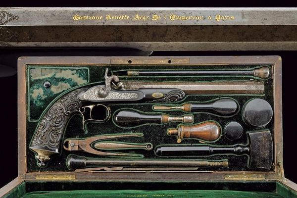 Pistola a luminello da tiro in cassetta di Gastinne Renette  - Asta Rare Armi Antiche e Militaria da Tutto il Mondo - Associazione Nazionale - Case d'Asta italiane