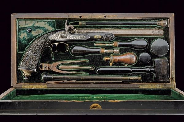 Pistola a luminello da tiro in cassetta di Gastinne Renette  - Asta Rare Armi Antiche e Militaria da Tutto il Mondo - Associazione Nazionale - Case d'Asta italiane