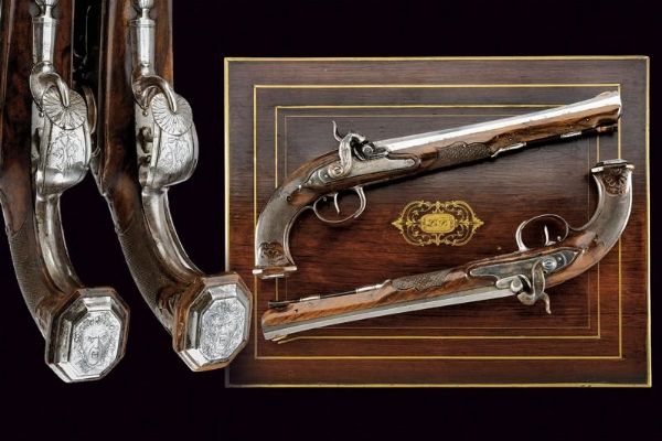 Paio di pistole di Boutet ridotte a luminello, in cassetta  - Asta Rare Armi Antiche e Militaria da Tutto il Mondo - Associazione Nazionale - Case d'Asta italiane