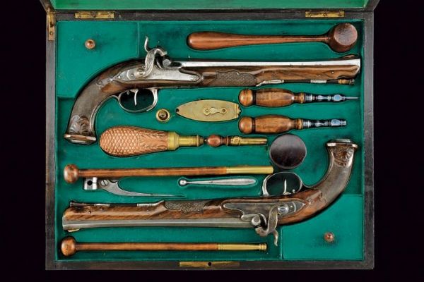 Paio di pistole di Boutet ridotte a luminello, in cassetta  - Asta Rare Armi Antiche e Militaria da Tutto il Mondo - Associazione Nazionale - Case d'Asta italiane