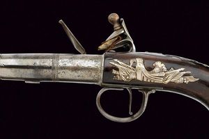 Pistola sul tipo Queen Anne a pietra focaia di Bell, con fornimenti in argento  - Asta Rare Armi Antiche e Militaria da Tutto il Mondo - Associazione Nazionale - Case d'Asta italiane