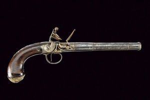 Pistola sul tipo Queen Anne a pietra focaia di Bell, con fornimenti in argento  - Asta Rare Armi Antiche e Militaria da Tutto il Mondo - Associazione Nazionale - Case d'Asta italiane