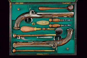 Paio di pistole di Boutet ridotte a luminello, in cassetta  - Asta Rare Armi Antiche e Militaria da Tutto il Mondo - Associazione Nazionale - Case d'Asta italiane