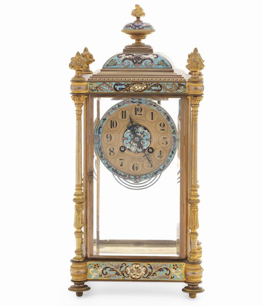 Orologio da camino a portico in bronzo dorato e smalti, fine XIX secolo  - Asta Antiquariato - Associazione Nazionale - Case d'Asta italiane