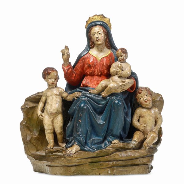 Ambito del Maestro dei Bambini Turbolenti (Sandro di Lorenzo 1483-1554) Madonna, Ges Bambino e altre figure di bambini  - Asta Scultura e Oggetti d'Arte - Associazione Nazionale - Case d'Asta italiane