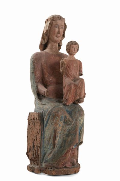 Scuola Umbra Abruzzese del XIV secolo Rara Madonna in trono con Bambino  - Asta Scultura e Oggetti d'Arte - Associazione Nazionale - Case d'Asta italiane