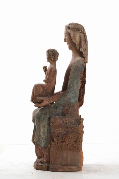 Scuola Umbra Abruzzese del XIV secolo Rara Madonna in trono con Bambino  - Asta Scultura e Oggetti d'Arte - Associazione Nazionale - Case d'Asta italiane