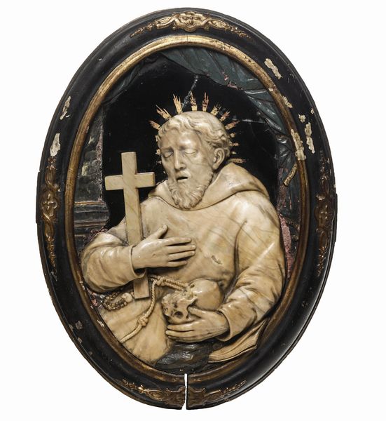 Arte barocca romana o napoletana, XVII-XVIII secolo San Francesco da Paola in meditazione  - Asta Scultura e Oggetti d'Arte - Associazione Nazionale - Case d'Asta italiane