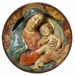 Benedetto da Maiano - Firenze, seconda met del XV secolo Importante rilievo raffigurante Madonna con Bambino e cherubini